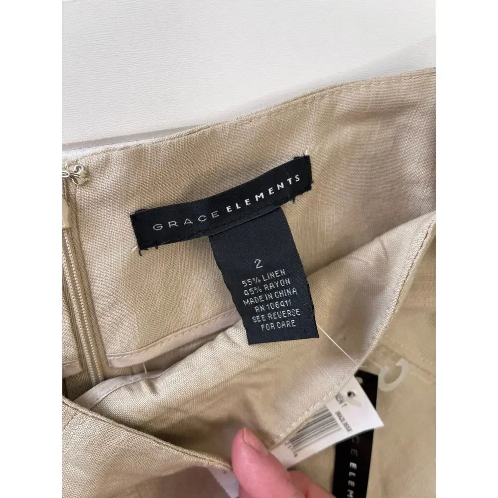 NWT Grace Elements Linen Blend Skirt Academia‎ Preppy Size Womens 2